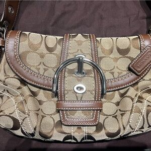 Coach Tan and Brown Signature Shoulder Bag